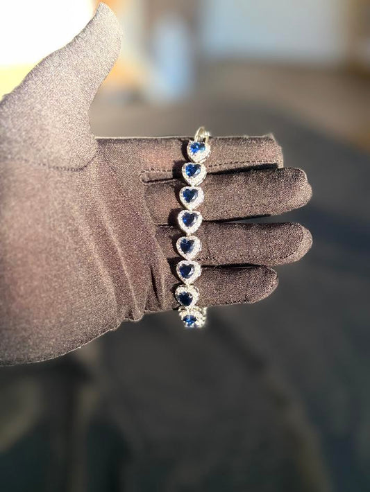 silver blue heart tennis bracelet