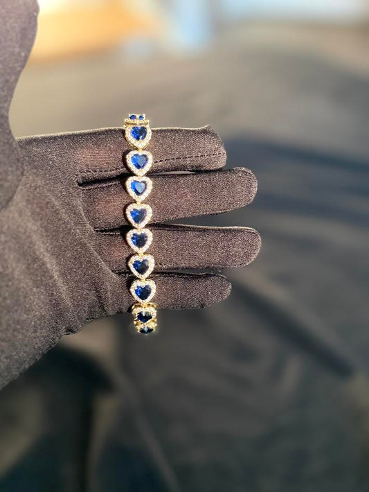 gold blue heart tennis bracelet
