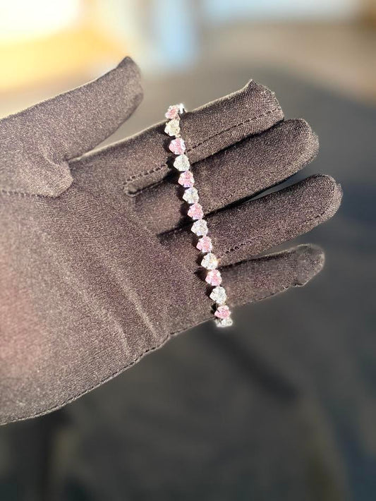 pink and white heart tennis bracelet
