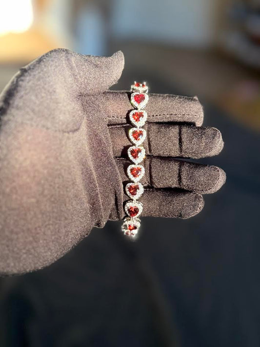 silver ruby heart tennis bracelet