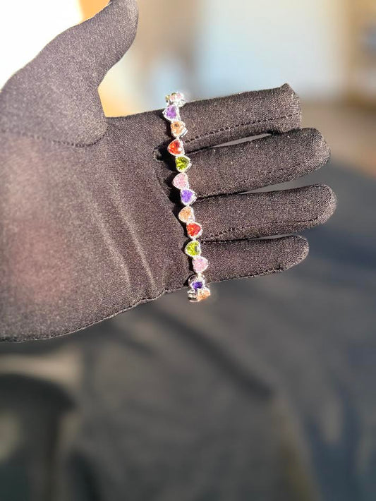 staggered multi-color heart tennis bracelet